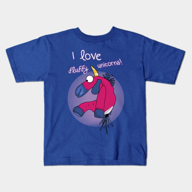 I love fluffy unicorns Kids T-Shirt by Naive Rider